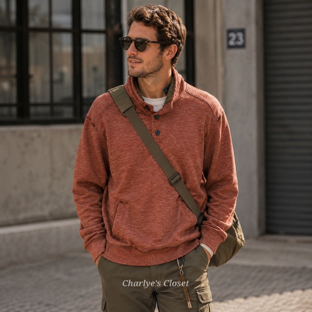 G.H. Bass & Co. Polo Fleece XXL Burnt Heathered Orange Sherpa Mock Neck Heritage